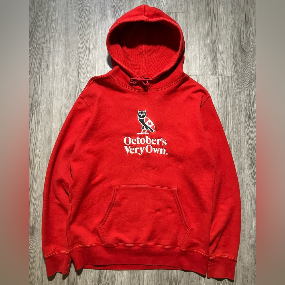 OVO Hoodie embroidered Logo Canada flag faded distressed Octobers very own Large